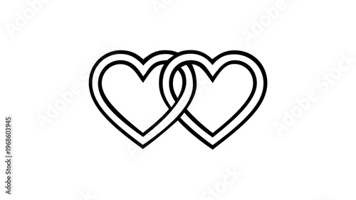 Minimalist Interlocking Hearts Vector Icon Illustration, Featuring Two Connected Black Outlines Representing Eternal Love, Romance, Marriage, Partnership, and Unity in a Clean Scalable Flat Design.