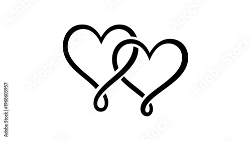 Minimalist Interlocking Hearts Vector Icon Illustration, Elegant Black Line Art of Two Connected Hearts Representing Eternal Love, Romance, and Togetherness, AI-Generated Flat Design Graphic Art