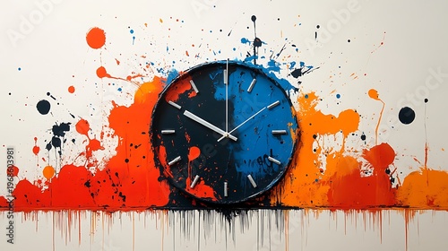 Abstract clock design with paint splashes