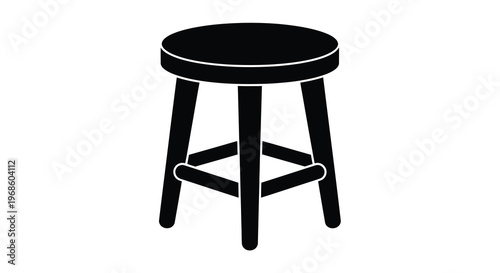 Simple black silhouette of a round wooden stool with three legs