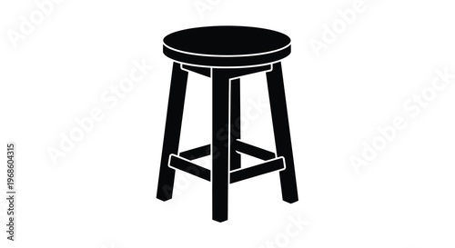 Simple black silhouette of a round wooden stool with four legs