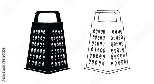Two black and white illustrations of box graters for kitchen use