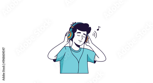 Young man listening to music with headphones vector illustration