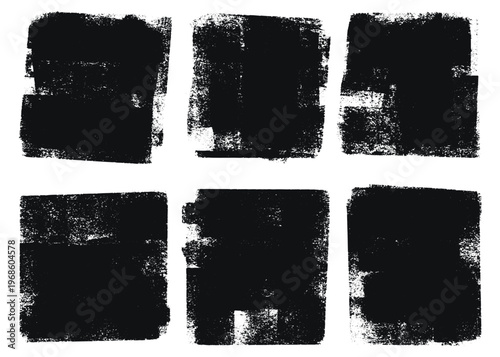 Set of grunge paint roller strokes and textured square brush backgrounds in vector format