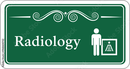 Radiology Department Sign with X Ray Icon Green Hospital Wayfinding Design for Medical Imaging Facilities Clinics Diagnostic Centers and Healthcare Navigation Systems