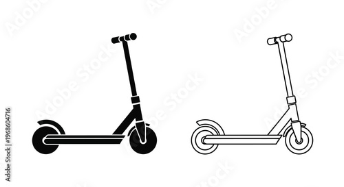 Two electric scooter silhouettes one solid black and one outlined