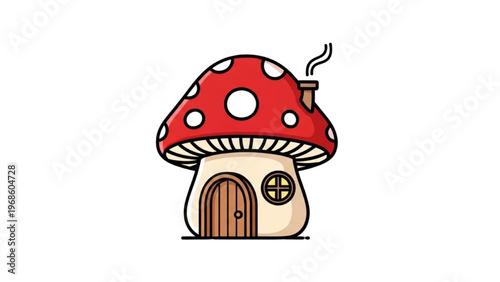 Cute Mushroom House Line Art Vector Icon, Fairy Tale Toadstool Home Outline for Kids Storybook and Coloring Pages, Isolated on White Background