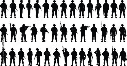 Soldier Silhouette Vector Set – Military Army Figures Collection, Armed Forces Poses, Black Tactical Soldier Icons Bundle