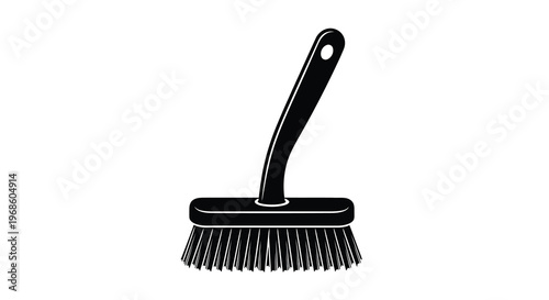 Simple black and white illustration of a cleaning brush with a handle