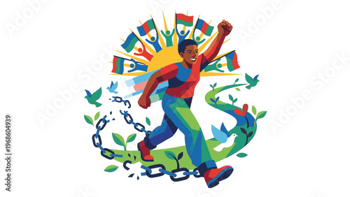 Individual Marching Forward with Determination and Conviction