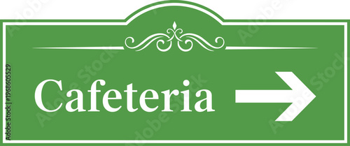 Cafeteria Direction Sign with Right Arrow Elegant Green Wayfinding Design for Food Court Dining Area Navigation in Offices Hospitals and Public Facilities