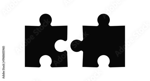 Two black puzzle pieces nearly connected on a white background