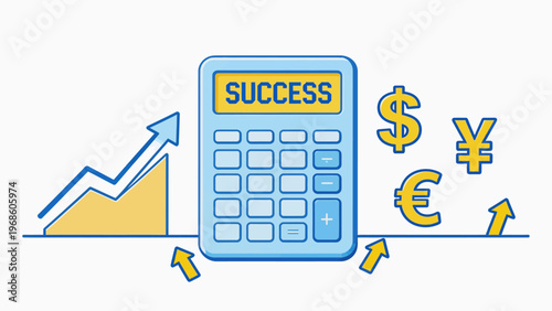 Calculator with success and currency symbols