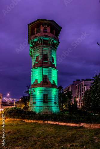 Night view of the Water tower in Chisinau, Moldova