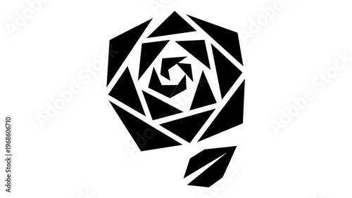 Stylized geometric rose vector icon illustration featuring a beautiful red flower made of sharp triangles. Minimalist flat design perfect for love, romance, Valentine's Day, and floral branding.