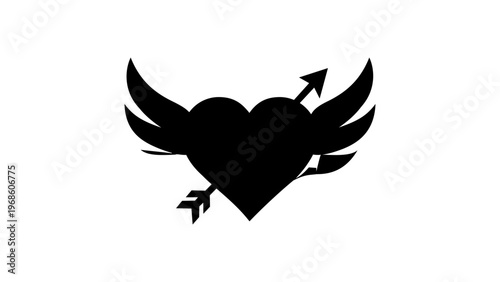 Blue and purple gradient heart vector icon with wings and Cupid's arrow, modern flat illustration for Valentine's Day, romance, and love concepts, scalable AI-generated graphic design element.