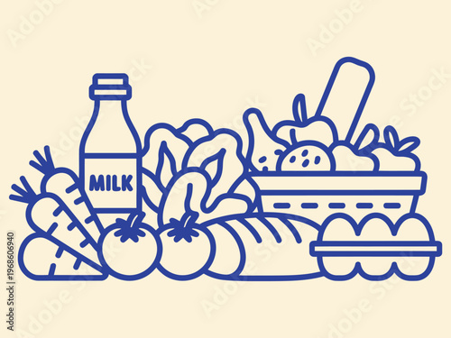 Farm market food set outline sketch vector illustration