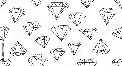 Seamless Pattern of Hand Drawn Diamond Shapes White Background jewel crystal
