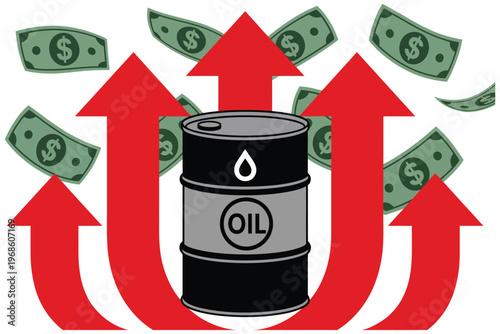 Rising oil price trend, crude oil barrel increase, petro dollar growth concept, global energy market uptrend vector illustration eps format