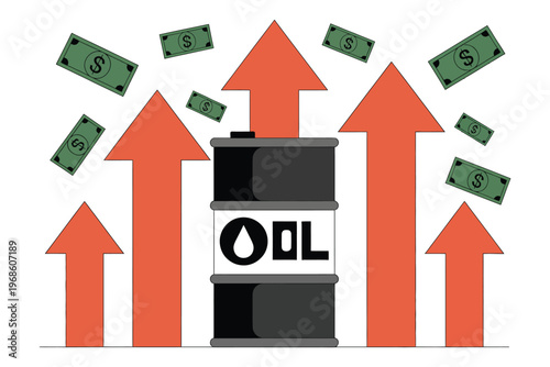 Rising oil price trend, crude oil barrel increase, petro dollar growth concept, global energy market uptrend vector illustration eps format