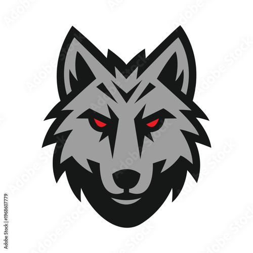 Stylized Angry Wolf Head Logo with Red Eyes Vector Illustration