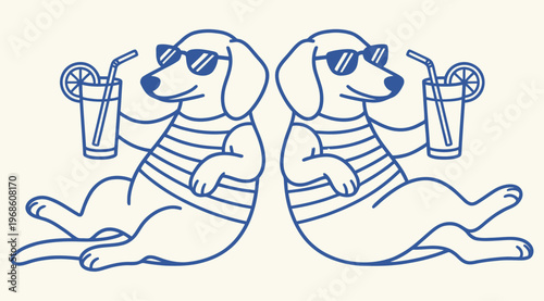 Dachshund in scarf and sunglasses cartoon sketch vector illustration