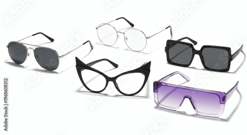 Trendy Fashion Eyewear Collection - Stylish Sunglasses and Modern Optical Frames Set on white background