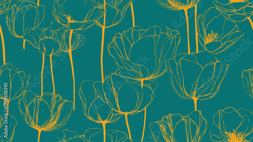 A seamless vector background featuring a flawless pattern of tulips and roses.