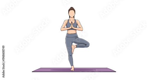 Woman Practicing Tree Yoga Pose on Mat