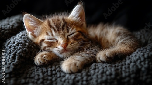 Kitten sleeping on blanket