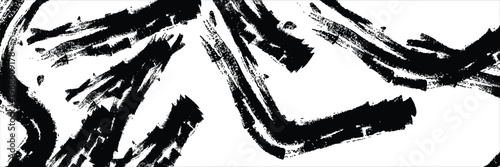 Abstract black ink brush strokes on white background, expressive hand-painted charcoal texture, artistic grunge vector element for graphic design