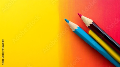 Colorful pencils on vibrant background for art and design