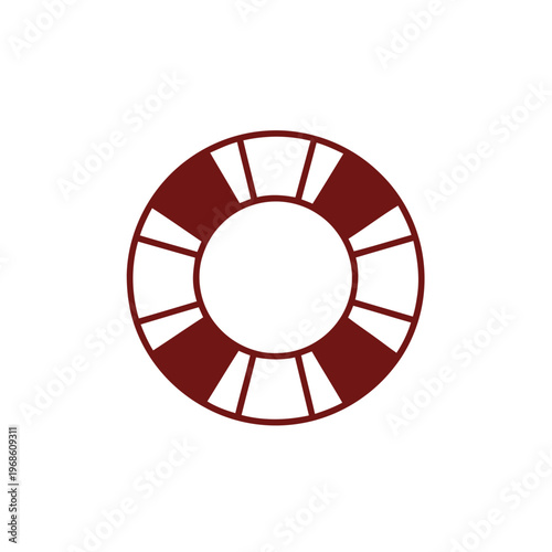 Life preserver ring icon shown as a graphic symbol with maroon segments on a white background.