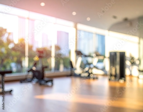 Bright modern gym interior with exercise equipment.