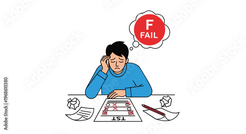 Stressed Student Feeling Sad After Failing Academic Test Exam