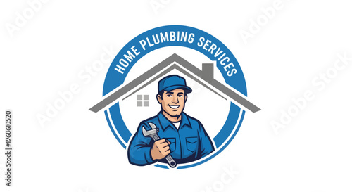 Professional Plumber Logo with House Roof and Wrench for Home Plumbing Services.