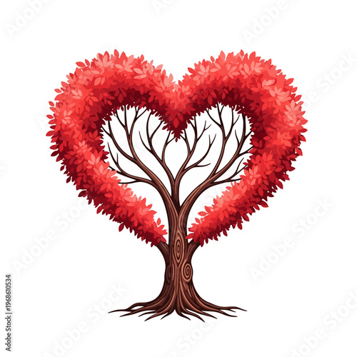 Vibrant Heart-Shaped Tree with Red Foliage Symbolizing Love and Nature
