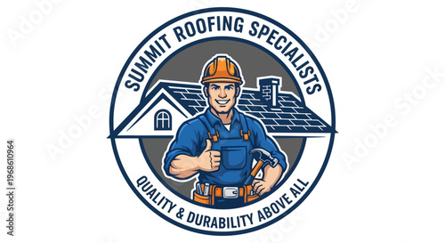 Summit Roofing Specialists Logo with Roofer and House.