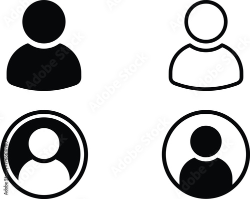 A set of four line art vector silhouettes of people in different design concepts