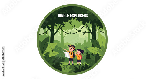 Two young jungle explorers with a map, ready for adventure.