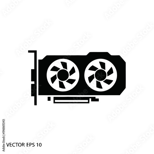 A graphic representation shows a computer graphics card with two cooling fans and connection ports.