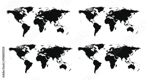 A striking arrangement of world maps in black repeated and overlapping creating a visually compelling silhouette high quality professional detailed modern