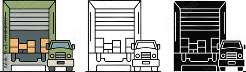 Delivery truck loading silhouette & Outline and illustration set isolated on transparent background