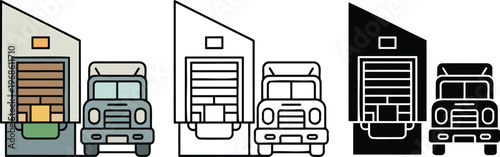 Delivery truck loading silhouette & Outline and illustration set isolated on transparent background