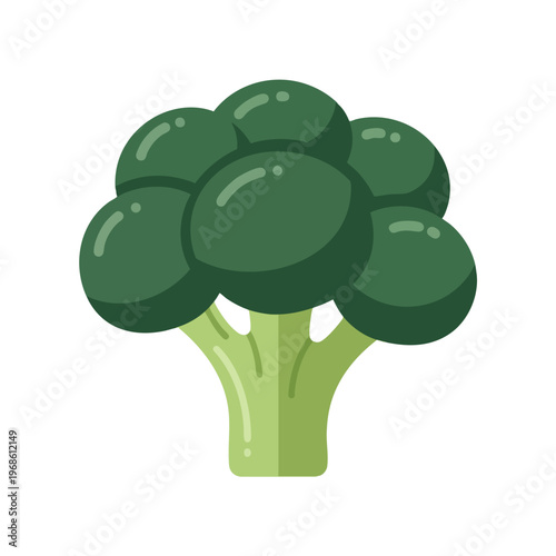 Flat illustration of a vibrant green broccoli floret with a thick stem