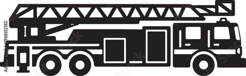 Fire truck, fire engine, emergency vehicle, rescue truck, black silhouette, vector illustration