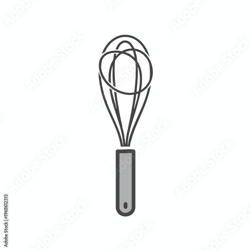Simple line drawing of a whisk with a gray handle