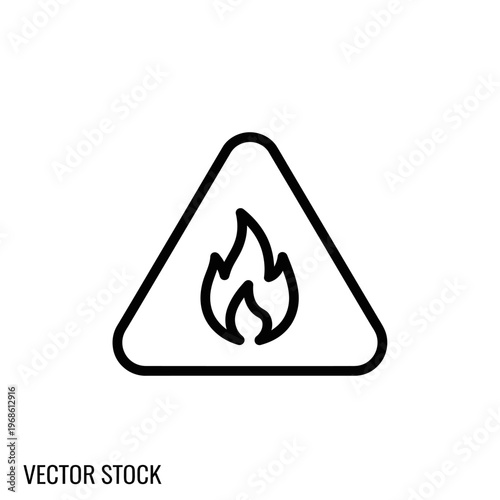Black Triangle Fire Hazard Warning Sign Icon.