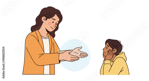 Woman comforting sad child with gentle support and care