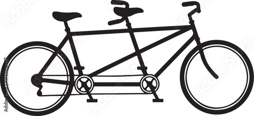 Tandem bicycle, double bike, couple cycling, black illustration, vector icon